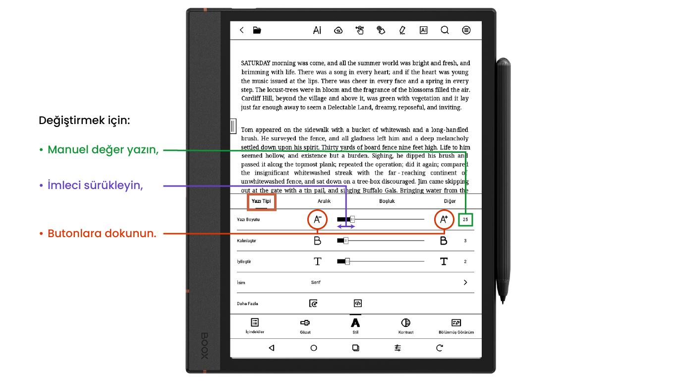 boox belge ayarları yazı tipi