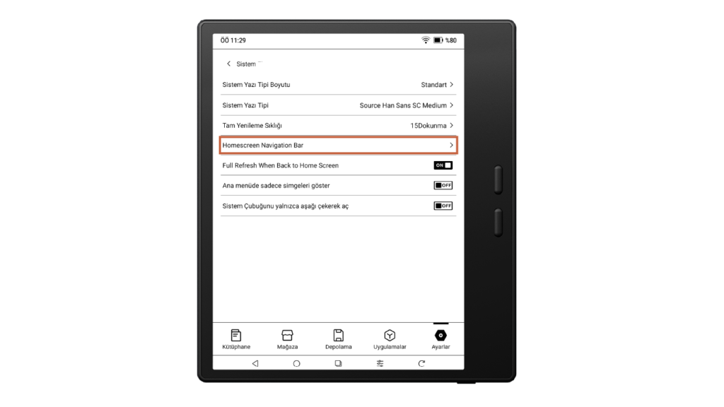 Ana ekran navigasyon çubuğu