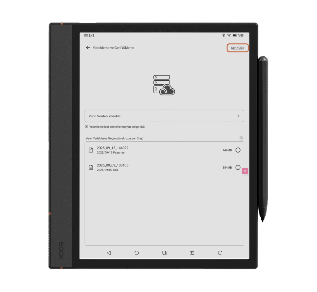 Çevrimdışı Kitap Yedekleme Geri Yükleme Adımı